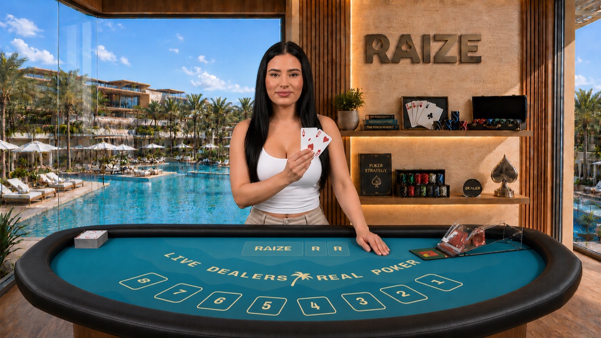 Rose, RAIZE live dealer, at a private table in the studio